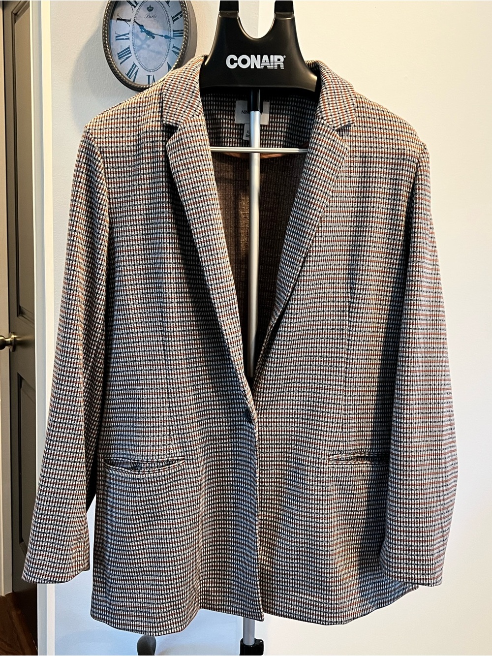 Nine West Brown and Gray Checked Blazer